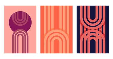 Abstract Geometric Boho Scandinavian Rainbow Art Illustration Poster Background Set vector