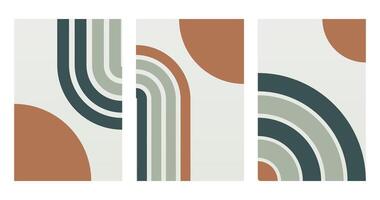 Flat Geometric Boho Rainbow Art Illustration Background Set vector
