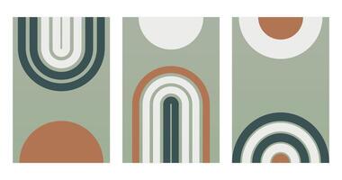 Geometric Boho Rainbow Art Background Set vector
