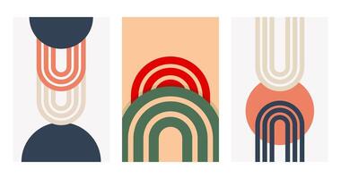Geometric Boho Scandinavian Rainbow Wall Art Illustration Background Set vector