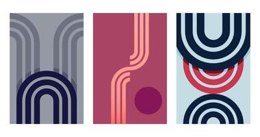 Geometric Boho Flat Scandinavian Rainbow Art Illustration Background Set vector