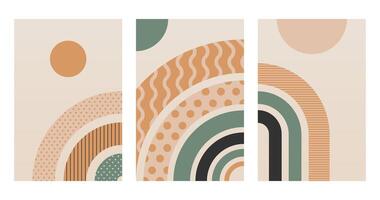 Geometric Flat Boho Art Rainbow Art Illustration Background Set vector