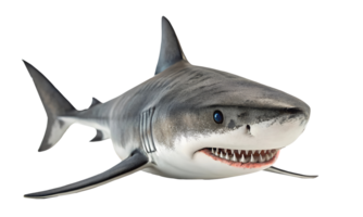 A remarkable shark with a striking blue eye is set against a transparent background png
