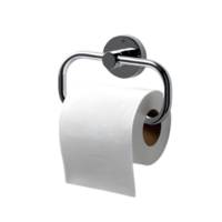 Chrome toilet paper holder with rolled paper on a transparent background png