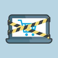 restrict shopping web in laptop with outline flat design. vector