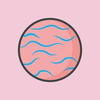 pink planet with outline flat design. vector