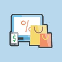 online shop discount shop in smartphone and desktop screen with outline flat design vector