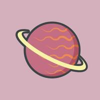 red planet with ring in outlined flat design. vector