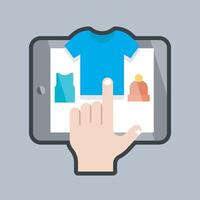 online fashion shopping on tablet screen with outline flat design. vector