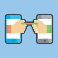 phone by phone transaction sign with outline flat design. vector