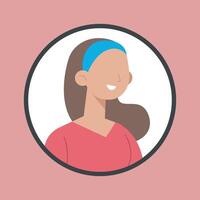 smile girl in circle frame with outline flat vector