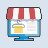 store website in monitor with outline flat design. vector