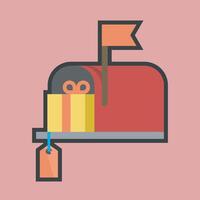 gift box in the post mail with outline flat design. vector