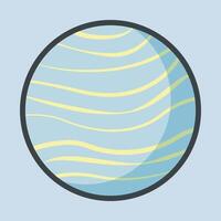 blue and yellow planet with outline flat design. vector