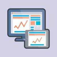 traffic online shop on desktop and tablet screen with outline flat design. vector