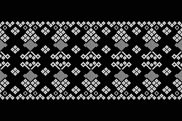 Fabric pattern Cross stitch with black color background motif ethnic pattern.