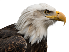 Close up view of a bald eagle bird isolated on the transparent background png
