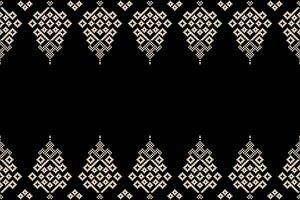 Cross stitch with black color background motif ethnic fabric pattern decoration. vector