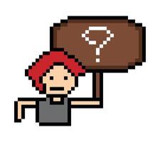 8 bit character of question mark with man male boy cartoon question quiz decoration pixel. vector