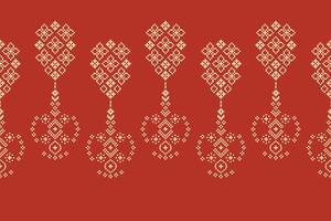 Red color background with ethnic pattern fabric motif design art. vector