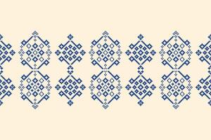 Motif decoration ethnic pattern with brown cream color background fabric cross stitch. vector