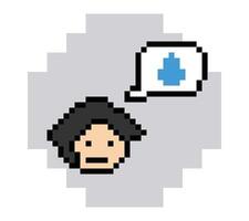 Pixel art of man male boy face with unhappy not OK sad depress mood 8 bit art. vector