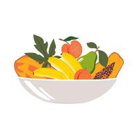 Tropical fruits in a bowl isolated on a white background. vector