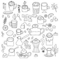 Set of hand drawn elements for tea and coffee vector