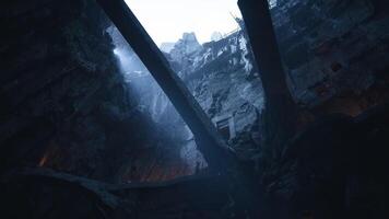 Exploration of an abandoned underground structure with dramatic lighting video