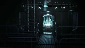 Exploring a futuristic sci fi laboratory with advanced technology and lighting video