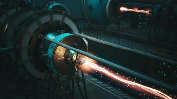 High tech lab featuring glowing energy streams and advanced tech video