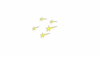 Yellow shooting stars with trailing streaks 2D cartoon object animation. Dreamy celestial night sky. Cosmic theme cosmos. Falling stars animated flat colorful item 4K isolated on white video