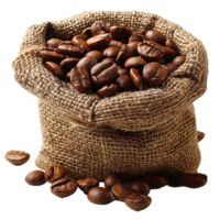 Brown coffee beans in a burlap sack isolated on transparent background png