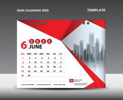 Calendar 2025 year template vector- June 2025 year, Desk calendar 2025 design, Week starts Sunday, Planner, Stationery design, flyer, Calendar printing, gradient polygon background concept vector