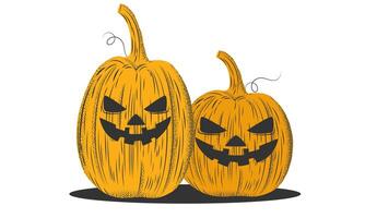Ink sketch of pumpkin halloween isolated on white background.Pumpkins with angry face in engraving style.Jack-o-lantern vintage retro woodcut etching style. illustration EPS 10 editable stroke vector