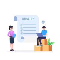 quality control concept. Business people confirm and certify a quality product in accordance with ISO 9001. vector