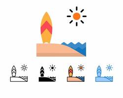 Surfboard icon.set 5 icon Sport beach,line, outline, glyph,filled line,flat color,and blue color.Editable strokes and pixel perfect.Can be used for digital products, prints etc. vector
