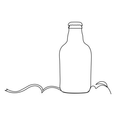 Illustration of a bottle,red wine glass,a bottle of beer and a glass, drawing one continuous line of beer glass, Watercolor Beer Bottle Drawing