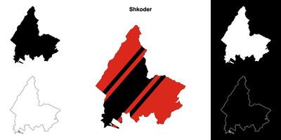 Shkoder county outline map set vector