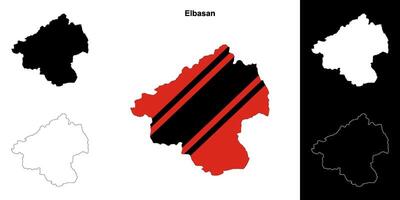 Elbasan county outline map set vector