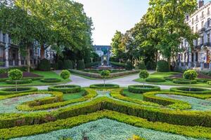 Square of Petit Sablon, aka Kleine Zavelsquare, located in Brussels, Belgium photo