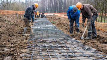 Construction workers and engineers working on high.Heavy industry and Safety at Work concept. photo