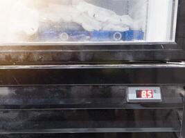 Monitor temperature in the showcase, concept of measuring air temperature in the showcase. photo