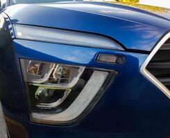 Grodno, Belarus - 09.27.2021 Daytime running lights and LED low-beam and high-beam lights of the Hyundai Creta 2021 car photo