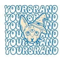 illustration of a cat wearing a witch's hat vector