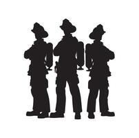 Firefighters group pose silhouette on isolated white background vector