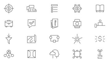Business model line icon set. Business Intelligence, visualization, analytic dervice, risk management, strategy, data management and analysis outline icons collection. UI thin outline icon set. vector