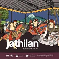 Tourism Event poster design template with jathilan Javanese culture illustration vector