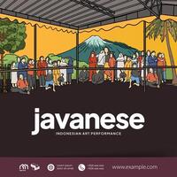Tourism Event poster design template with jathilan Javanese culture illustration vector