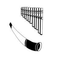 Set of illustrations. Russian folk instruments, horn, kugikla, flute, wind instruments. All objects are hand-drawn in . Suitable for printing on fabric, posters, invitations vector